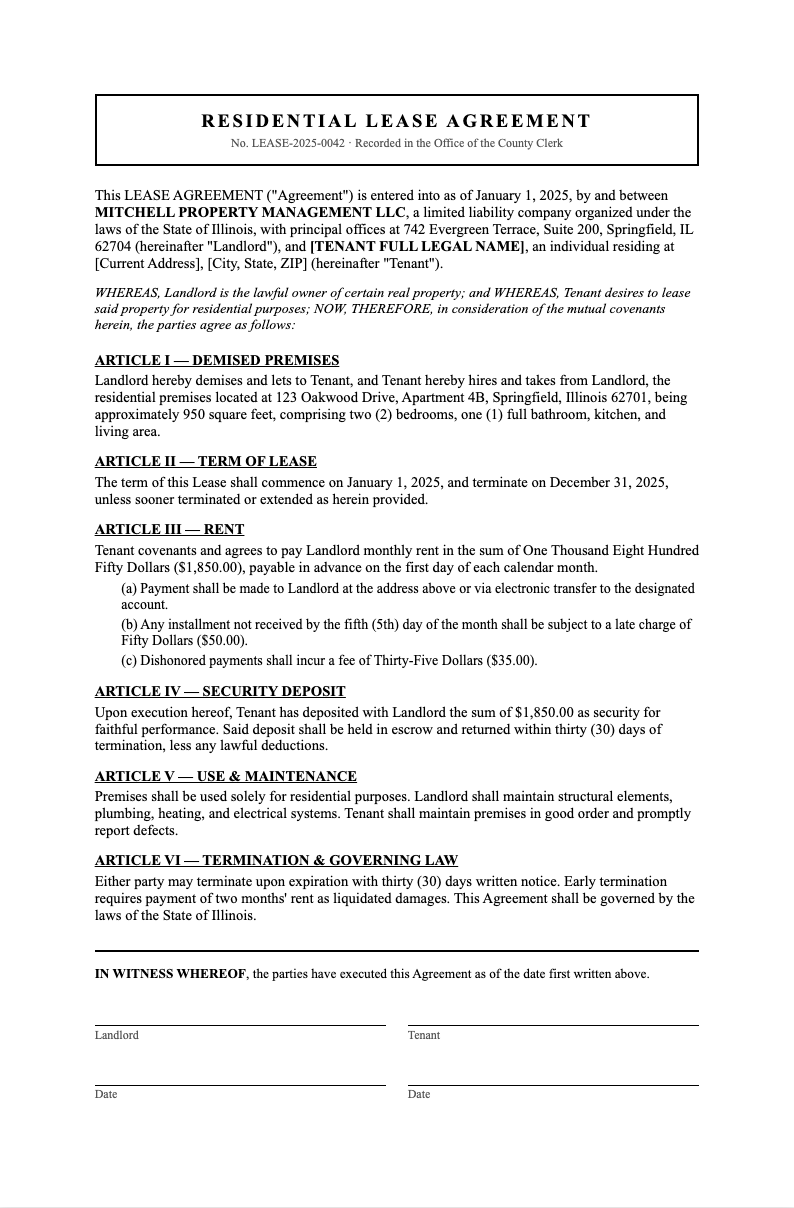 Government formal lease agreement